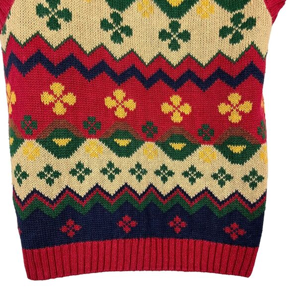 Gina Peters Vintage Red Green Blue Cardigan Vest Chunky Knit Sweater sz Small - Picture 14 of 16
